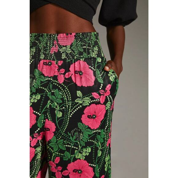 Anthropologie Maeve Saria Smocked Wide-Leg Floral Black Pants Size S - Picture 4 of 12